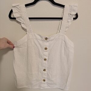 J. Crew Factory Elegant White Button-Down Ruffle Strap Blouse Tank Top